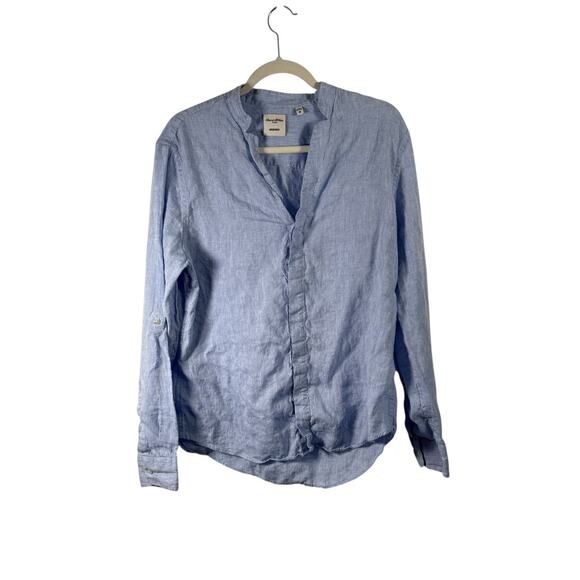 Murano Baird McNutt Blue 100% Linen Long Sleeve Shirt Band Collar Mens Medium - Picture 1 of 7